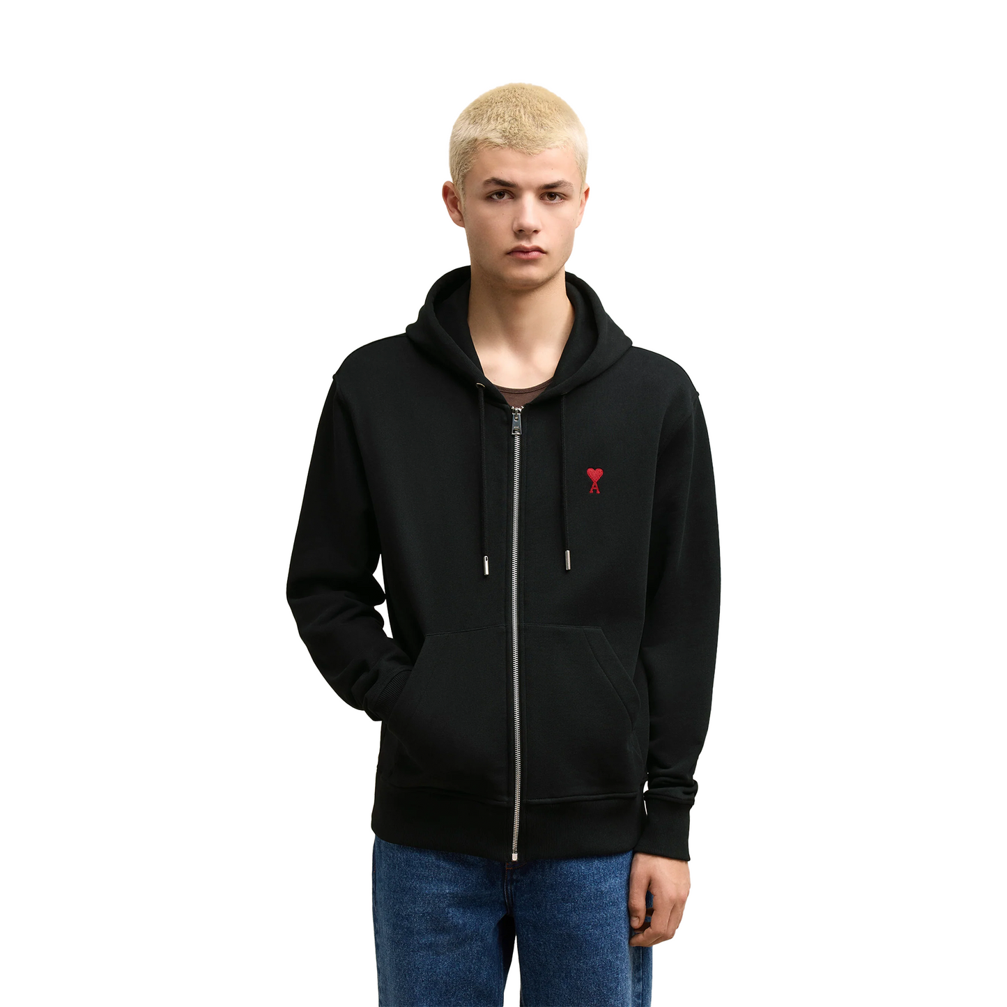 AMI Paris Ami De Coeur Zipped Hoodie Black/Red (SS24)