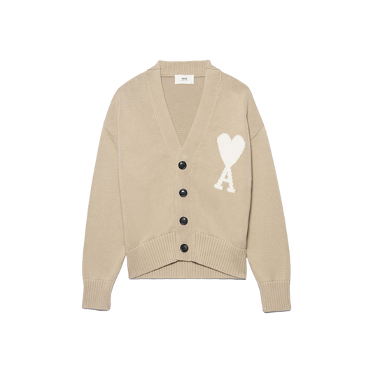 AMI Paris Logo Intarsia Alpaca Blend Cardigan Beige/White (SS22)