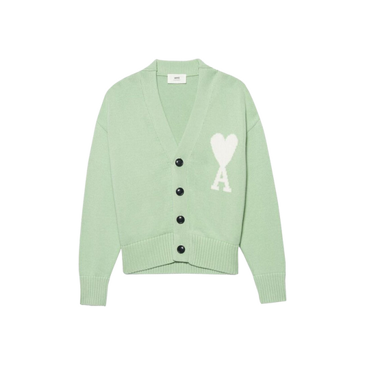 AMI Paris Logo Intarsia Alpaca Blend Cardigan Green/White (SS22)