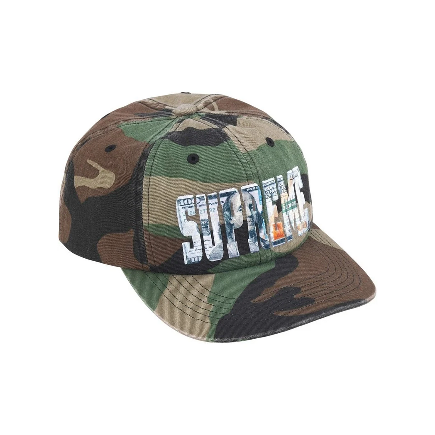 Supreme Embroidered Money Logo 6-Panel Cap Woodland Camo (SS26)