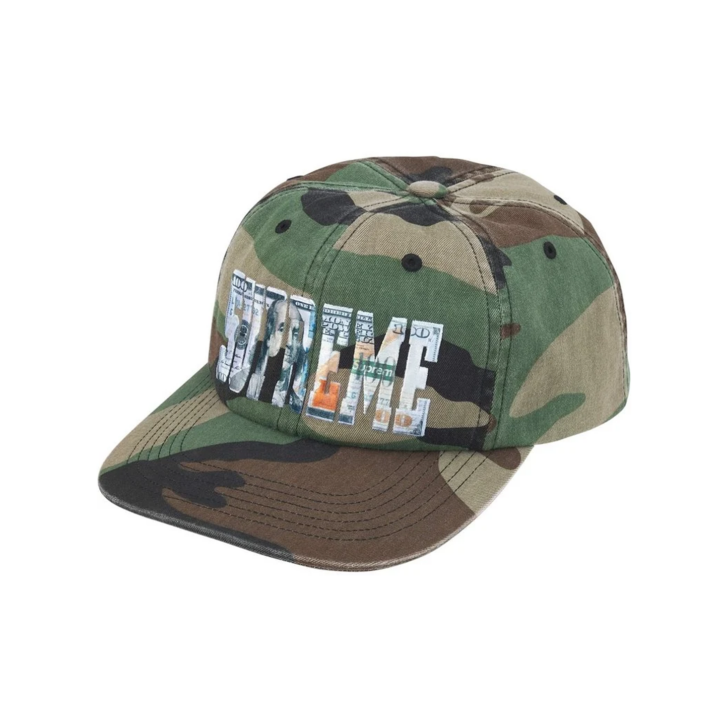 Supreme Embroidered Money Logo 6-Panel Cap Woodland Camo (SS26)