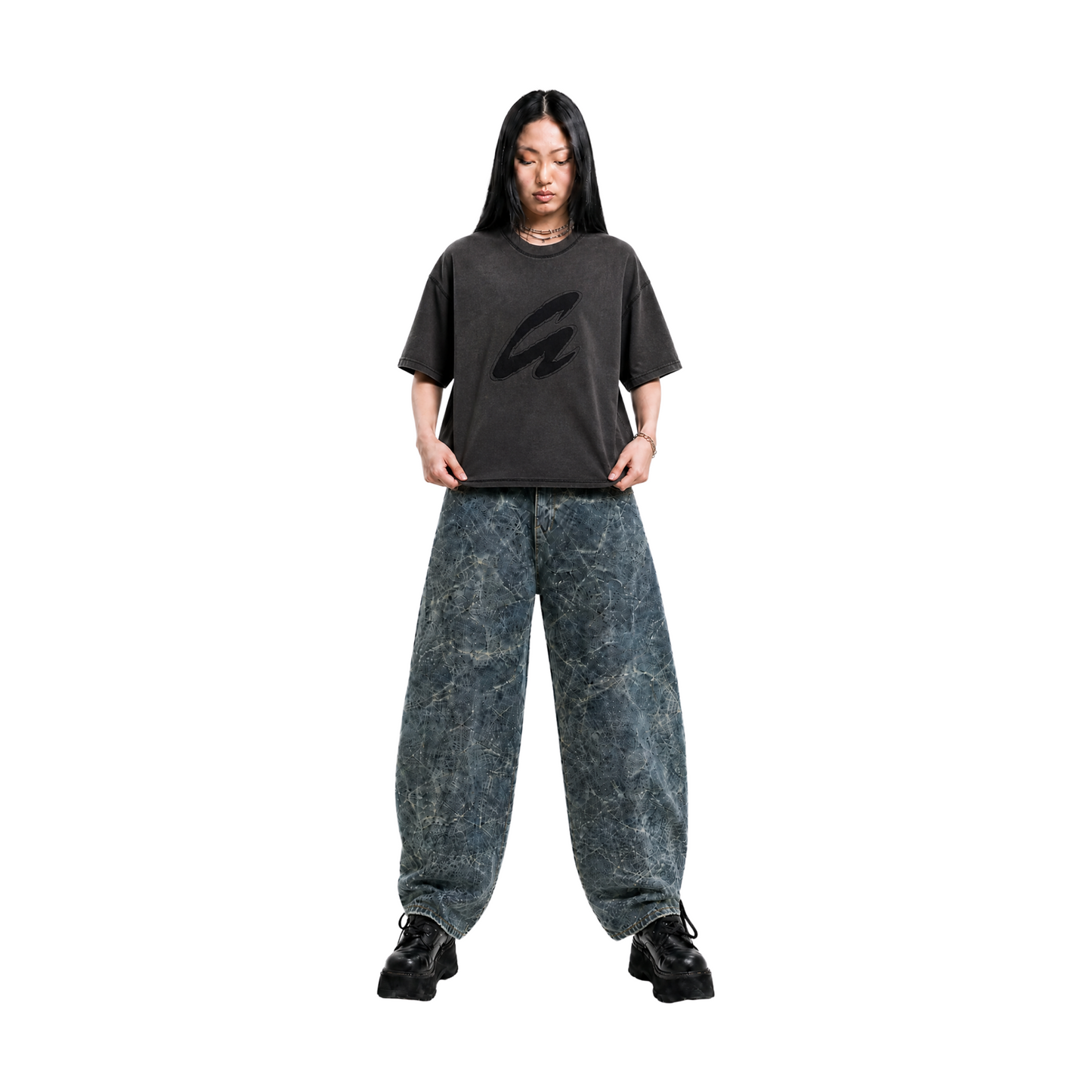 RAW/21 Direct Vintage Graphic Oversized Tee Washed Grey/Black (SS26)