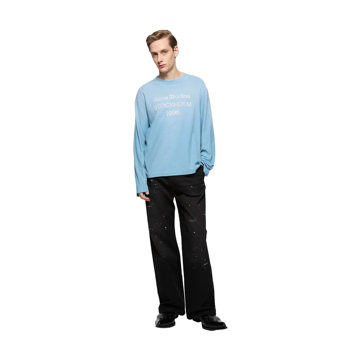 ACNE STUDIOS Sprayed 1996 Logo Long Sleeved Crewneck Tee Cornflower Blue (FW26)