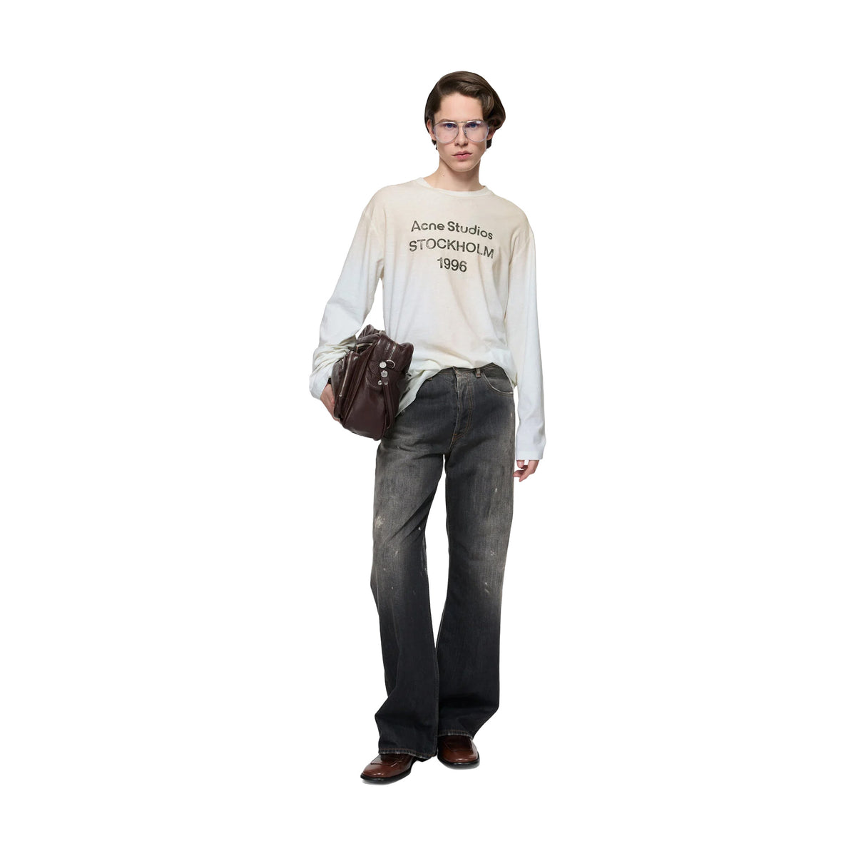 ACNE STUDIOS Sprayed 1996 Logo Long Sleeved Crewneck Tee Dusty White (FW26)