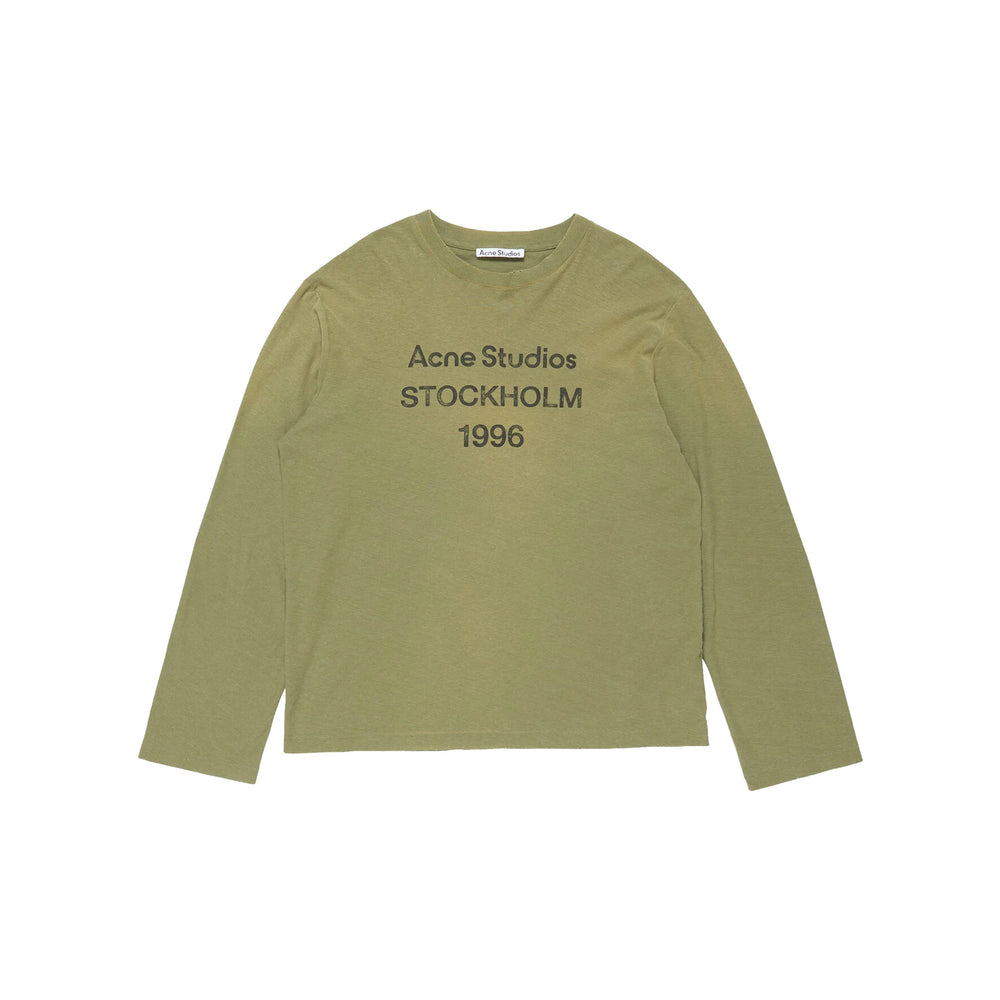 ACNE STUDIOS Sprayed 1996 Logo Long Sleeved Crewneck Tee Olive Green (FW26)