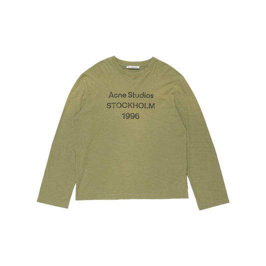 ACNE STUDIOS Sprayed 1996 Logo Long Sleeved Crewneck Tee Olive Green (FW26)