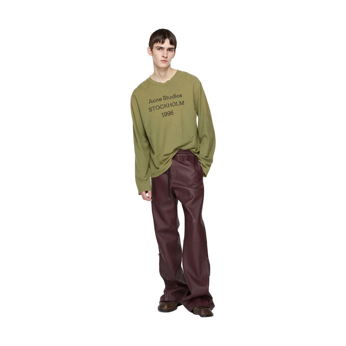 ACNE STUDIOS Sprayed 1996 Logo Long Sleeved Crewneck Tee Olive Green (FW26)