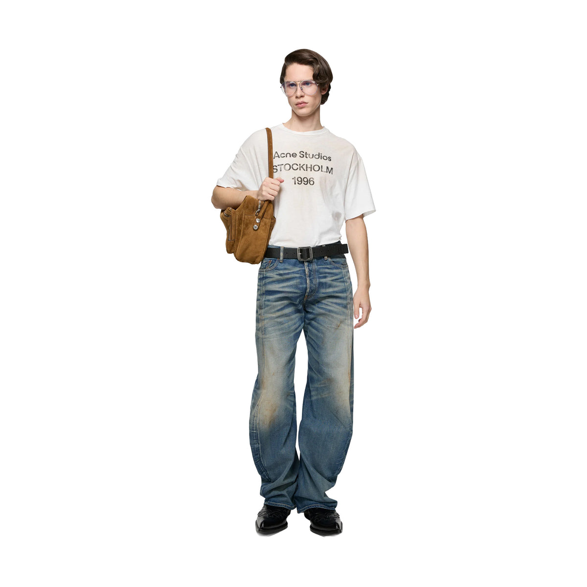 ACNE STUDIOS Sprayed Logo Crewneck Tee Cotton Dusty White (FW26)