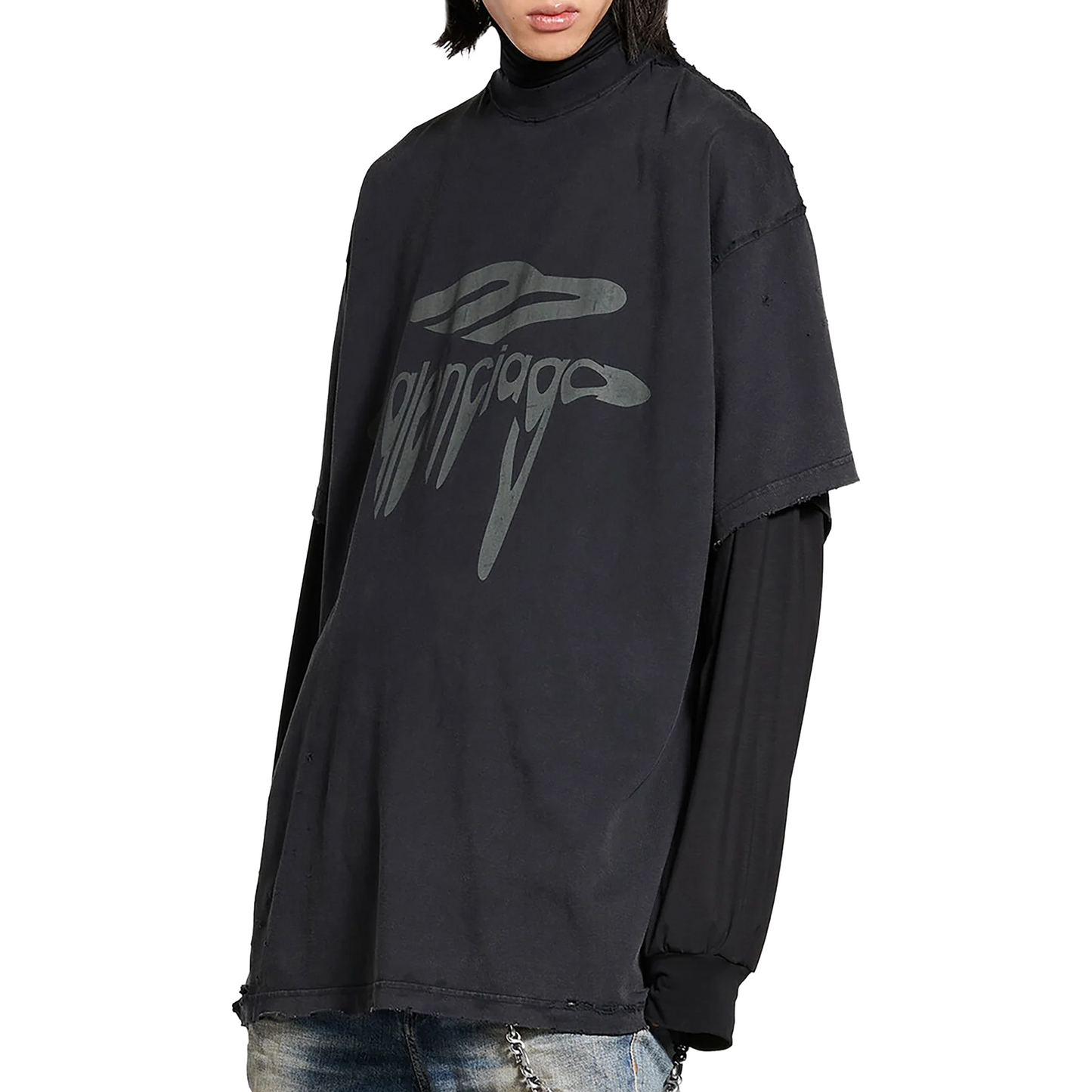 BALENCIAGA 3B Liquefied Oversize Fit Tee Faded Washed Black (SS25)