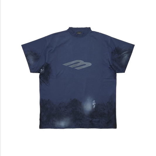 BALENCIAGA 3B Stencil Oversized Tee Washed Navy (SS25)