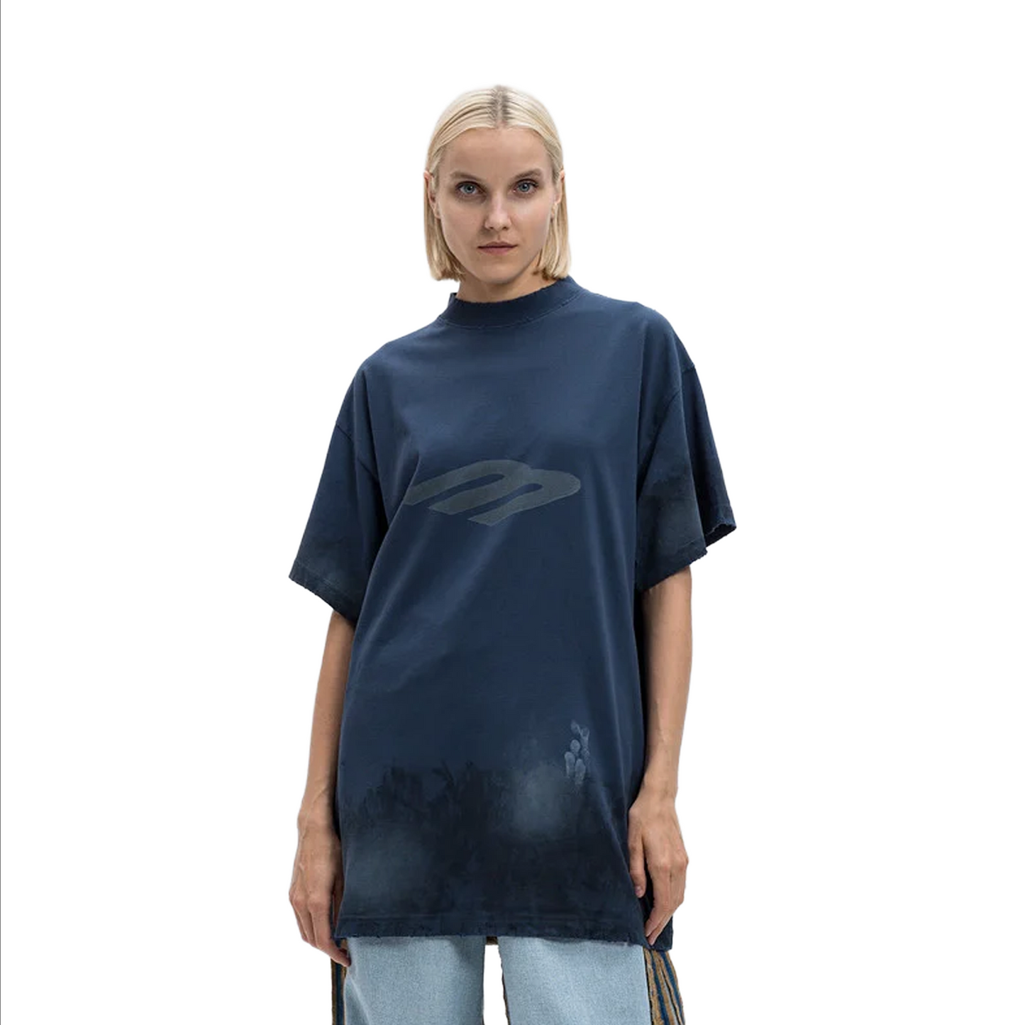 BALENCIAGA 3B Stencil Oversized Tee Washed Navy (SS25)