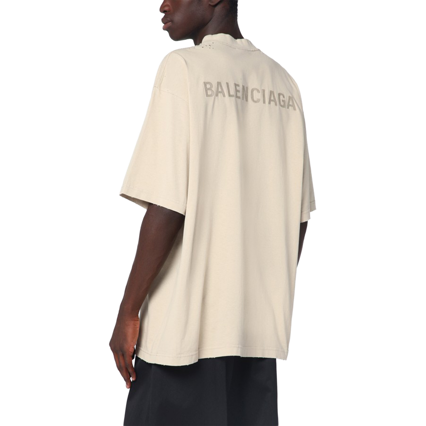 BALENCIAGA Embroidered Logo Medium Fit Cotton Jersey Tee Beige (SS25)