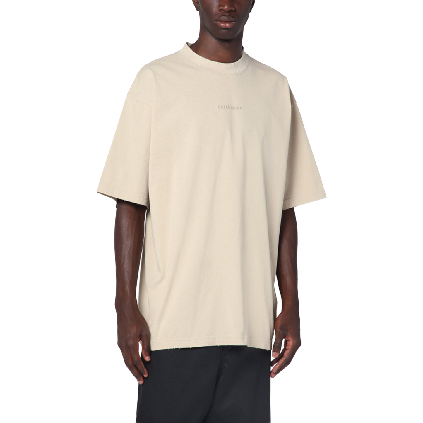 BALENCIAGA Embroidered Logo Medium Fit Cotton Jersey Tee Beige (SS25)