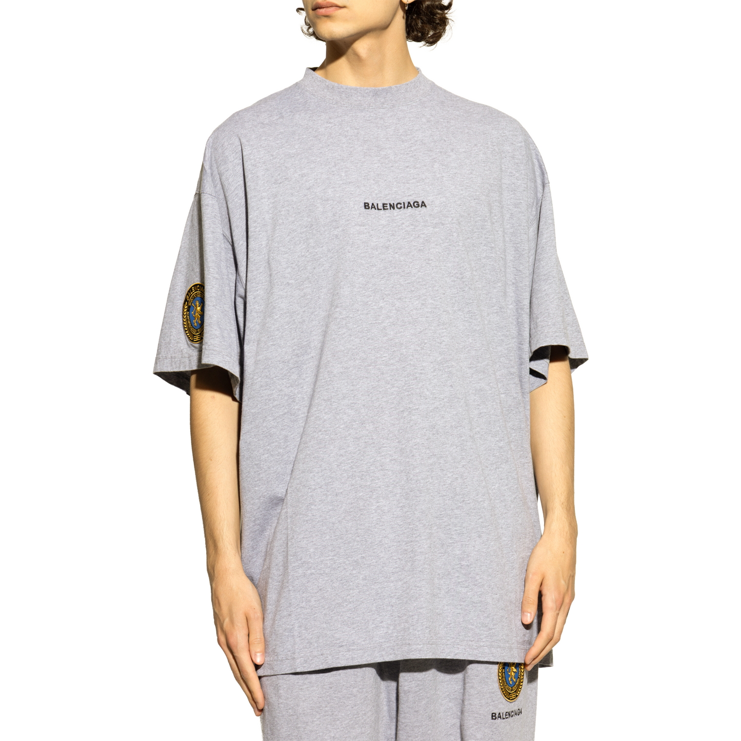 BALENCIAGA Embroidered Logo Oversized Fit Half Sleeve Tee Grey (SS25)