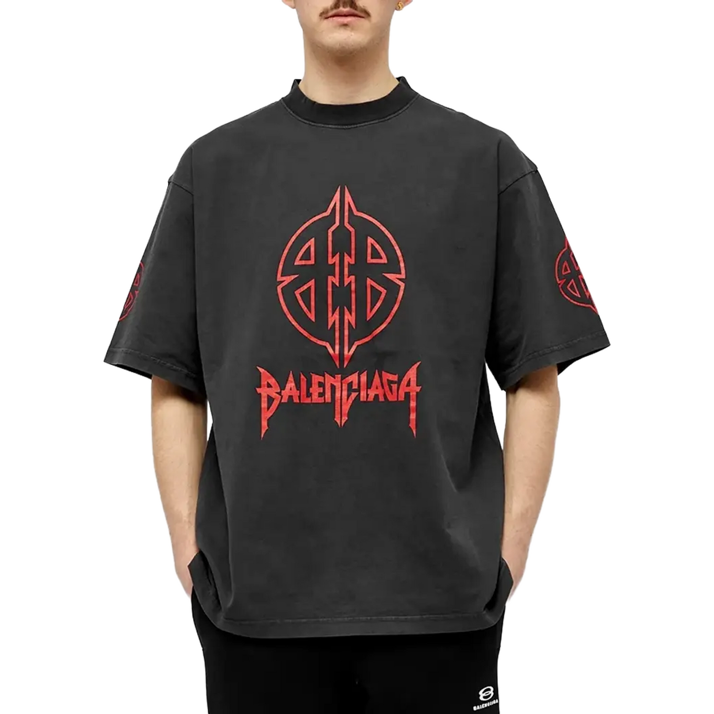 BALENCIAGA Graphic Metal Medium Fit Tee Faded Black/Red (FW23)