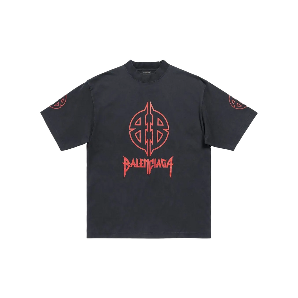 BALENCIAGA Graphic Metal Medium Fit Tee Faded Black/Red (FW23)