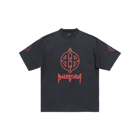 BALENCIAGA Graphic Metal Medium Fit Tee Faded Black/Red (FW23)