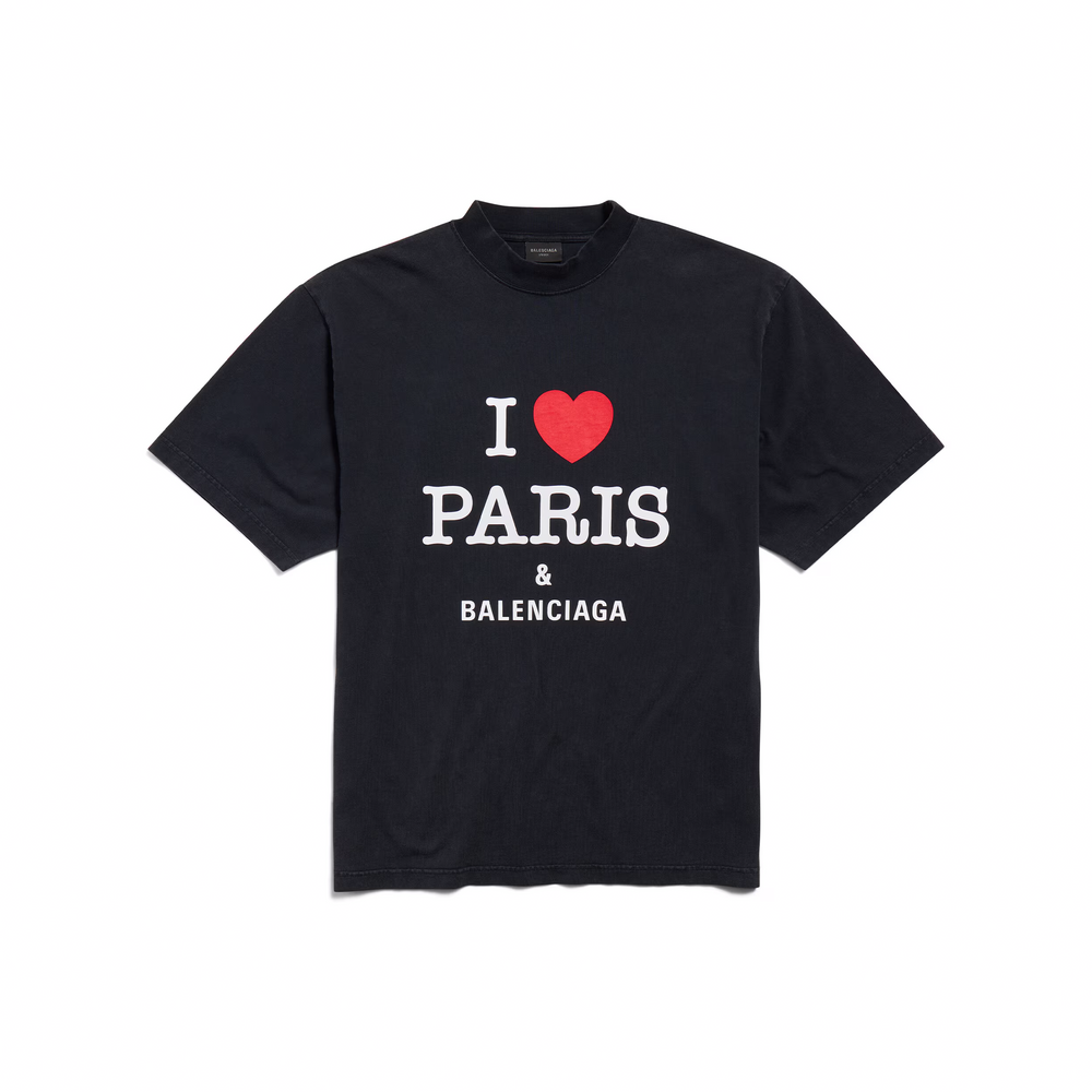 BALENCIAGA I Love Paris & Balenciaga Medium Fit Tee Black Faded (FW24)