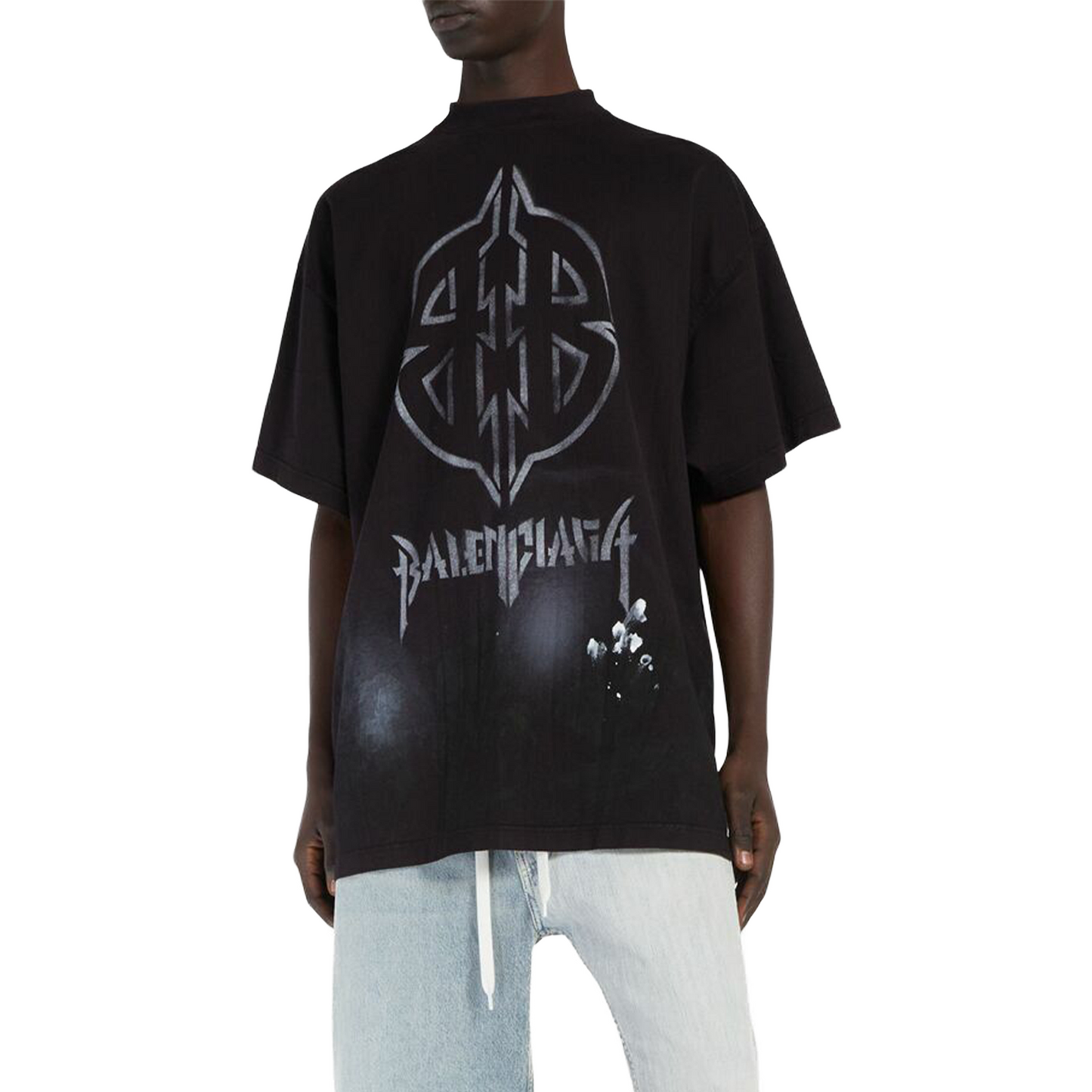 BALENCIAGA Metal BB Stencil Vintage Cotton Oversized Tee Black (SS24)
