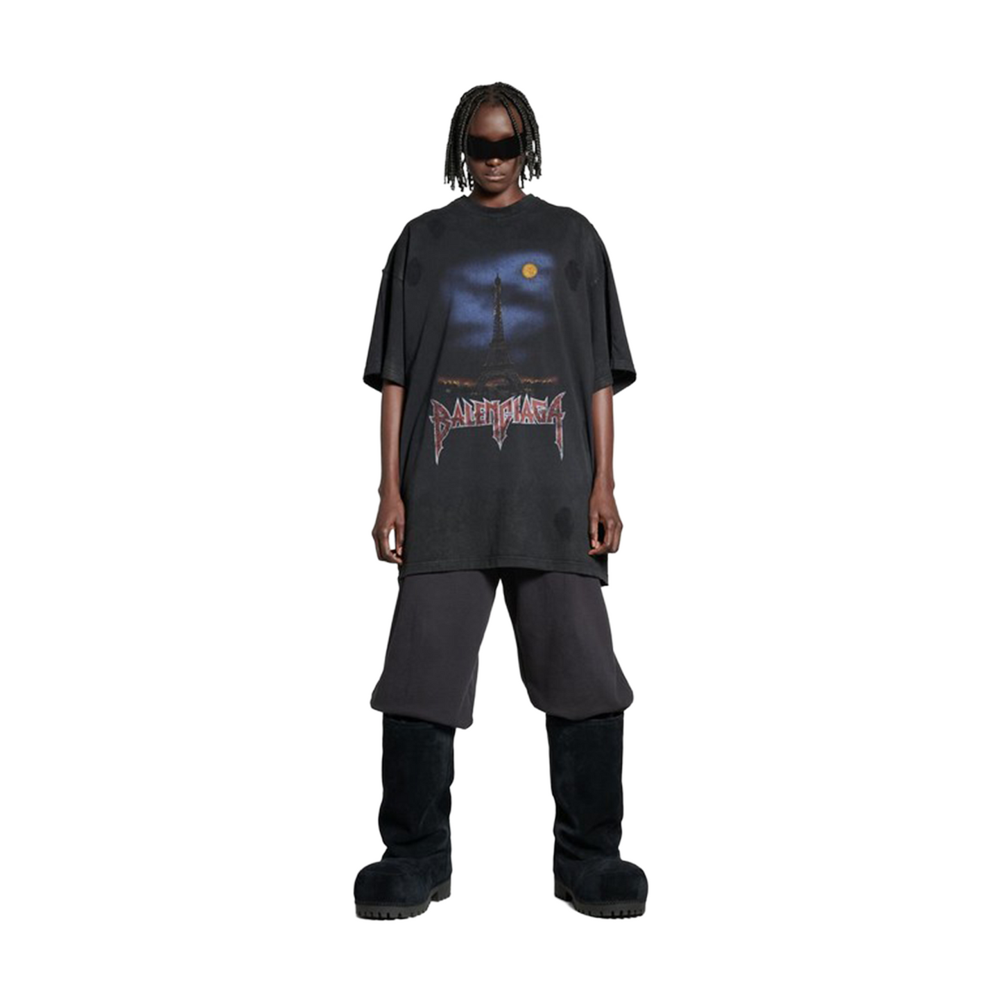 BALENCIAGA Paris Moon Double Front Oversized Tee Black (FW24)