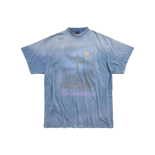 BALENCIAGA Paris Moon Double Front Oversized Tee Blue (FW24)