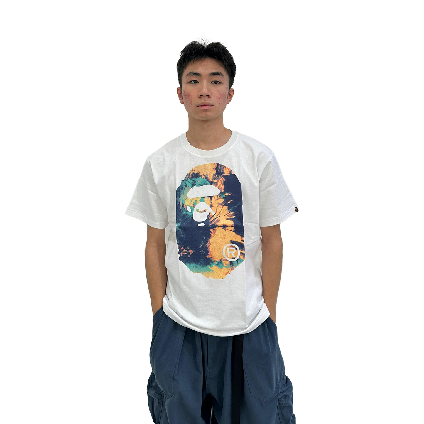 BAPE Tie Dye Big Ape Head Tee White/Navy (FW21)