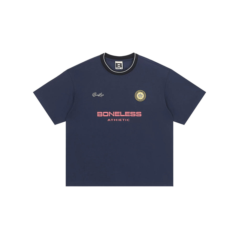 BONELESS Athletic Retro Print Tee Dark Blue (SS26)