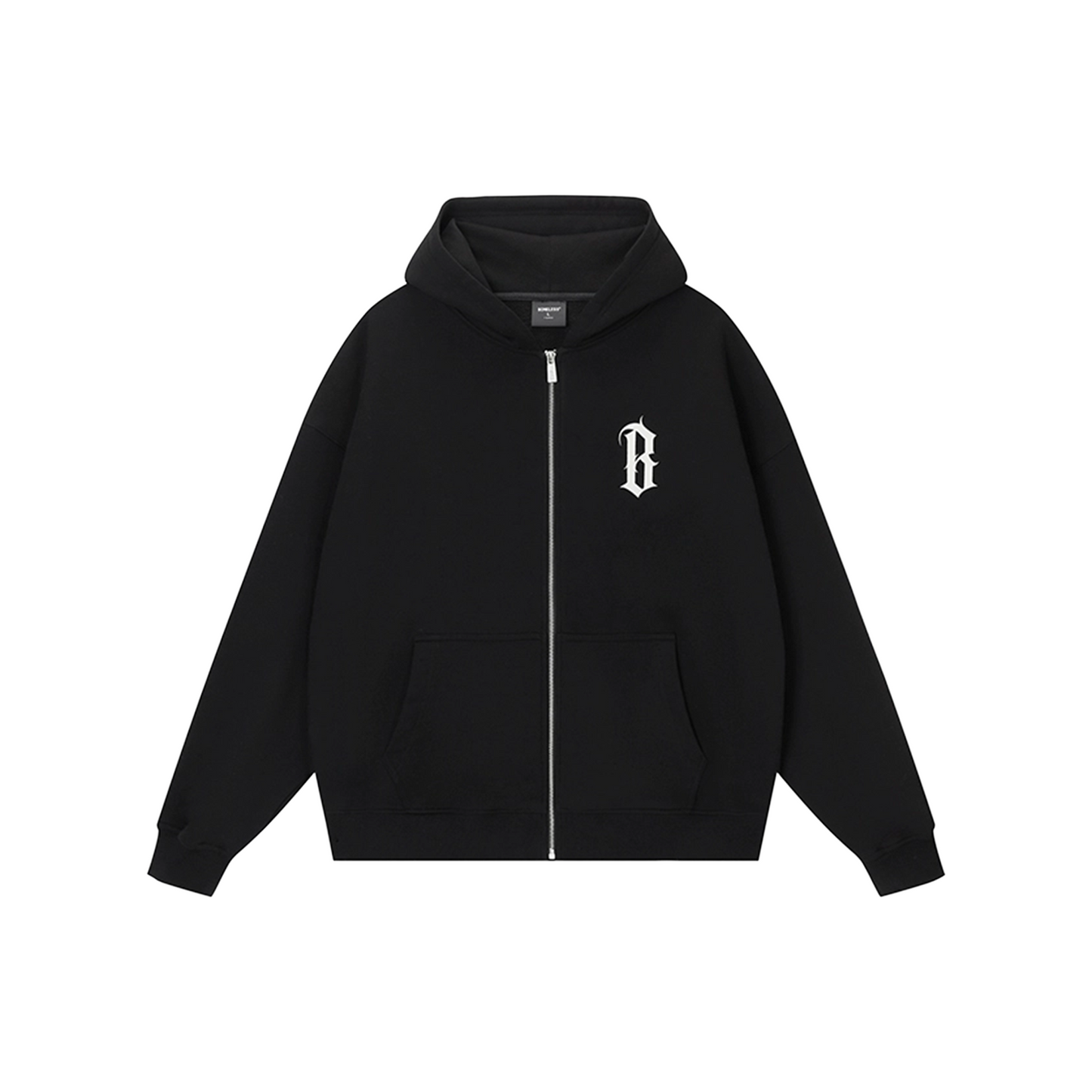 BONELESS Basic B-Print Zipped Up Hoodie Black (FW24)