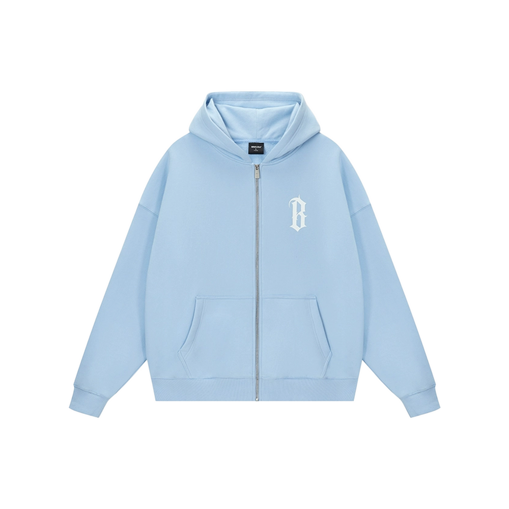 BONELESS Basic B-Print Zipped Up Hoodie Light Blue (FW24)