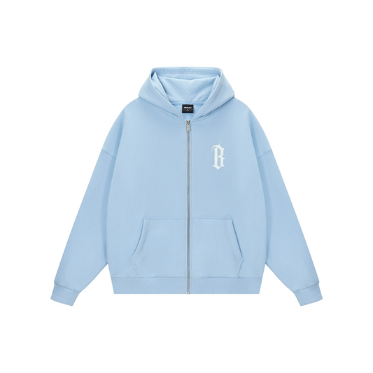 BONELESS Basic B-Print Zipped Up Hoodie Light Blue (FW24)