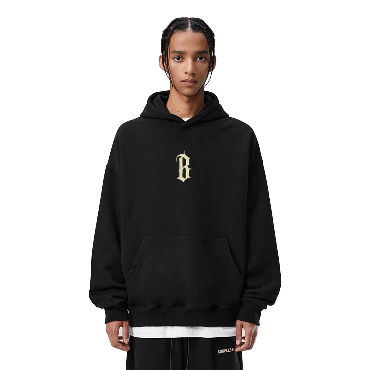 BONELESS Basic B Shaped Printed Hoodie Carbon Black (FW24)