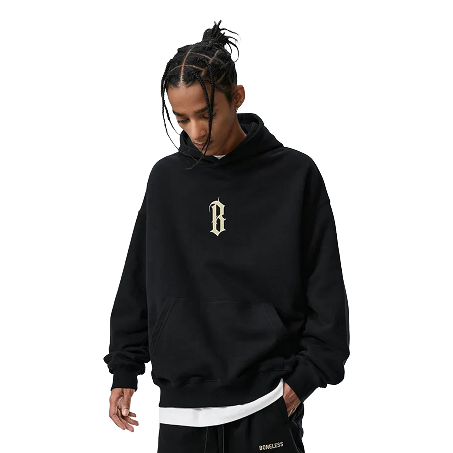 BONELESS Basic B Shaped Printed Hoodie Carbon Black (FW24)