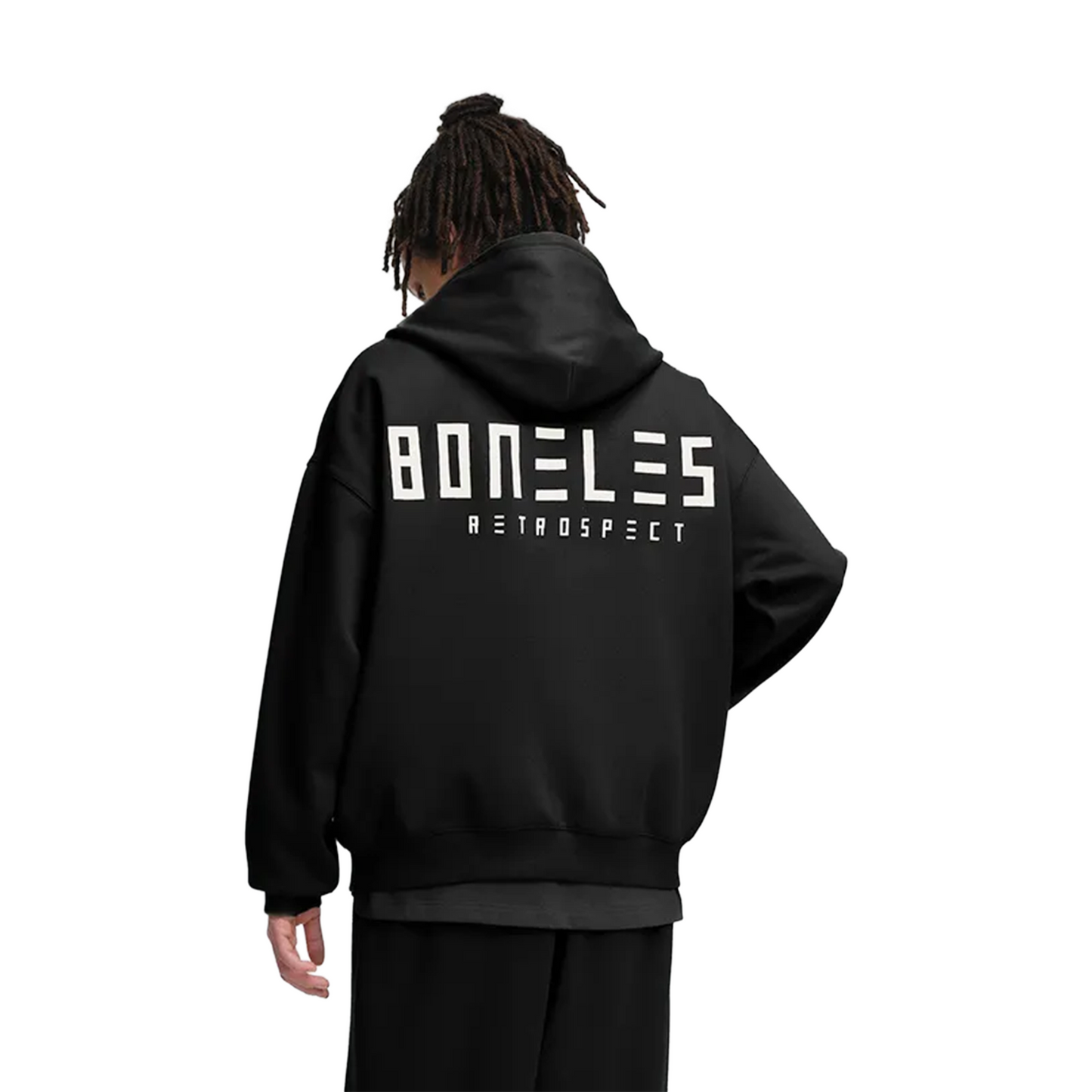 BONELESS Basic Double Zip Up Hoodie Black (FW24)