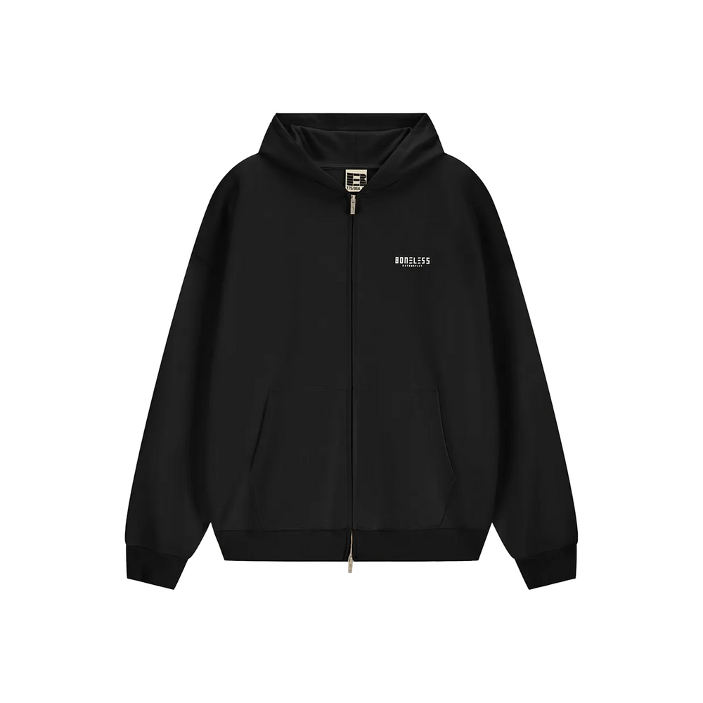BONELESS Basic Double Zip Up Hoodie Black (FW24)