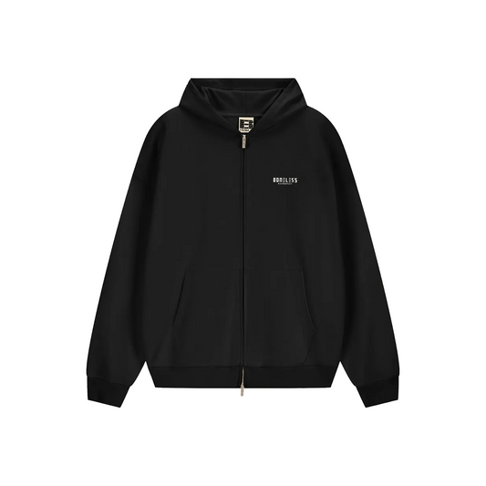 BONELESS Basic Double Zip Up Hoodie Black (FW24)