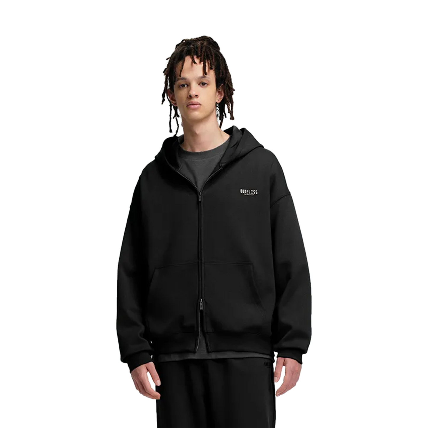 BONELESS Basic Double Zip Up Hoodie Black (FW24)