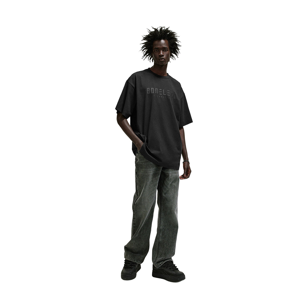 BONELESS Basic Print Heavyweight Tee Black (SS24)