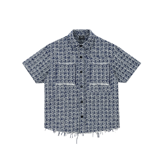 BONELESS Brushed Hem Patch Pockets Short Sleeved Shirt Blue/White Plaid (SS22)