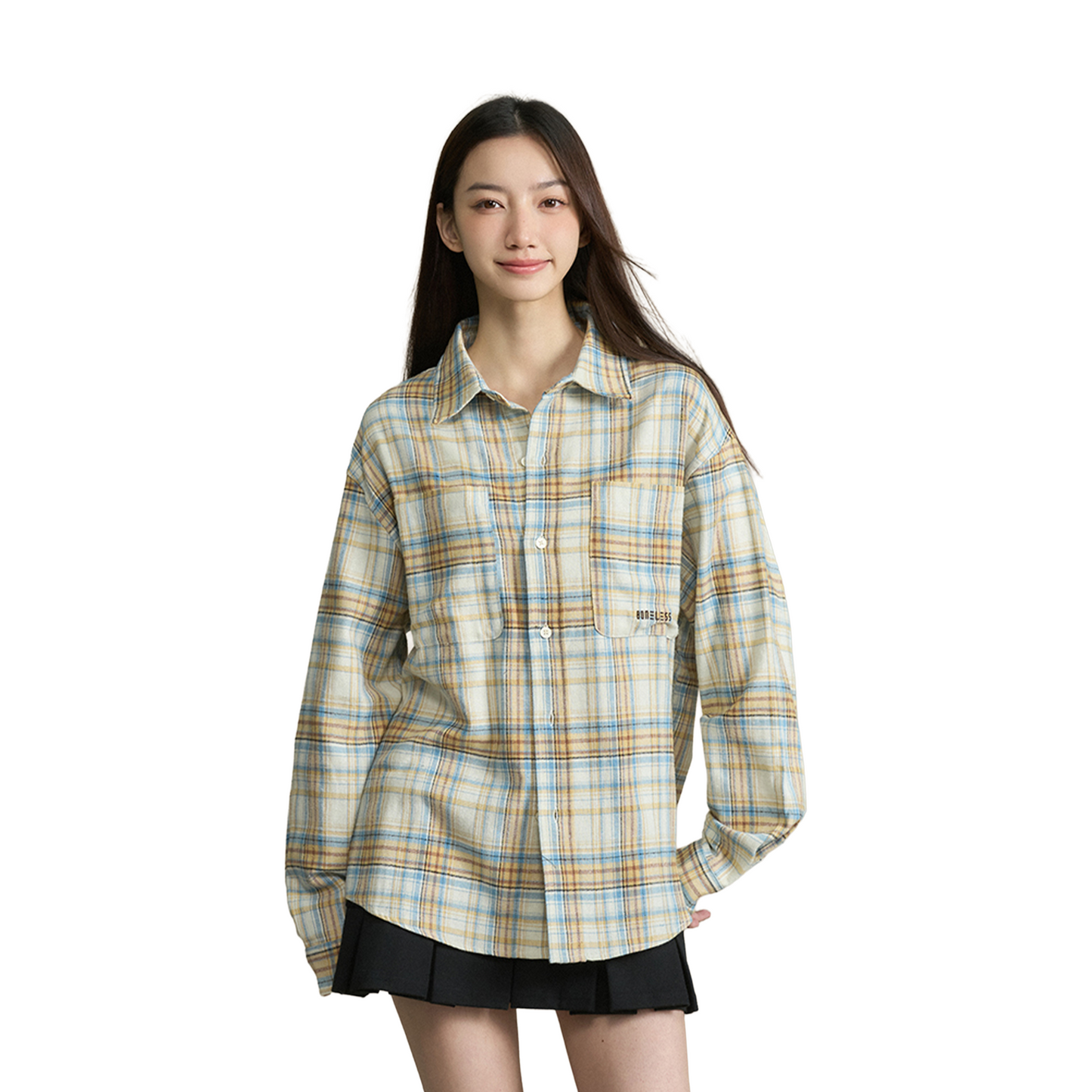 BONELESS Checkered Color Block Plaid Shirt Blue/Yellow (FW24)