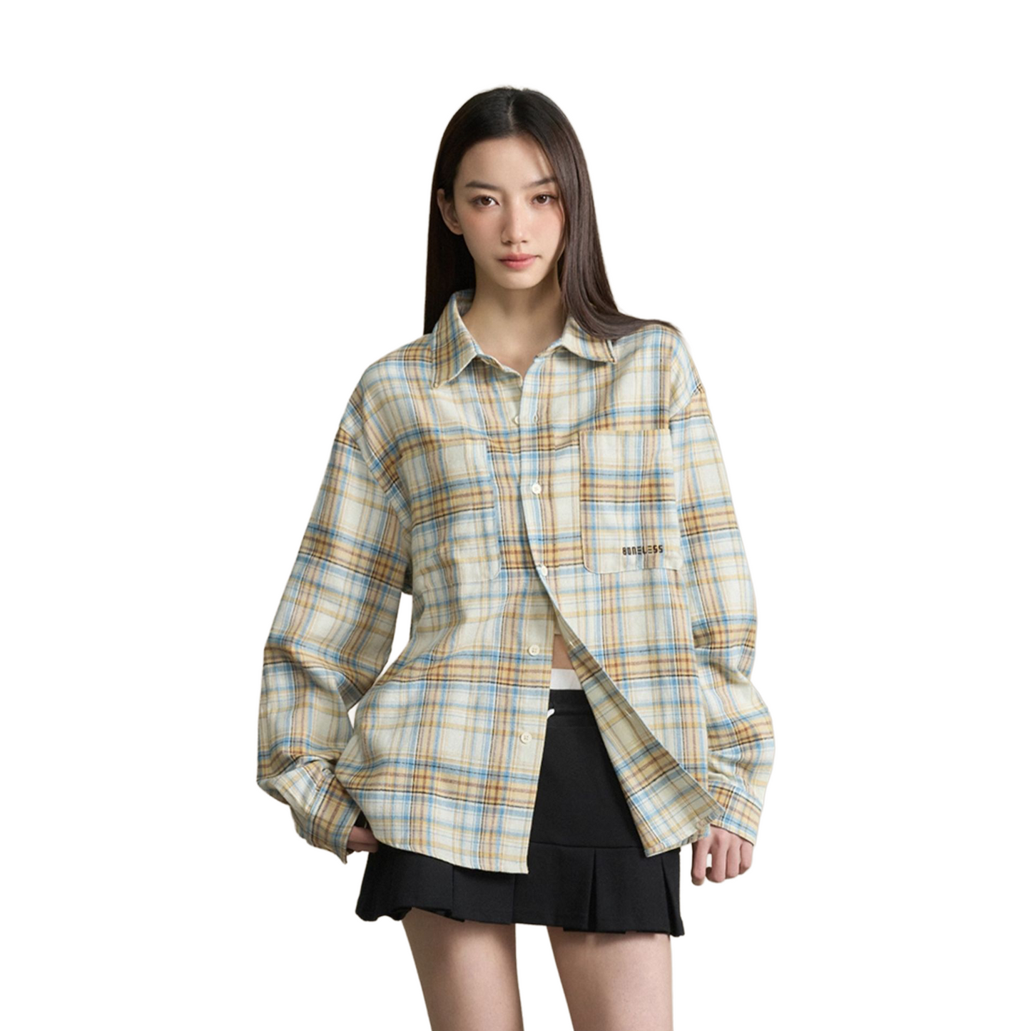 BONELESS Checkered Color Block Plaid Shirt Blue/Yellow (FW24)