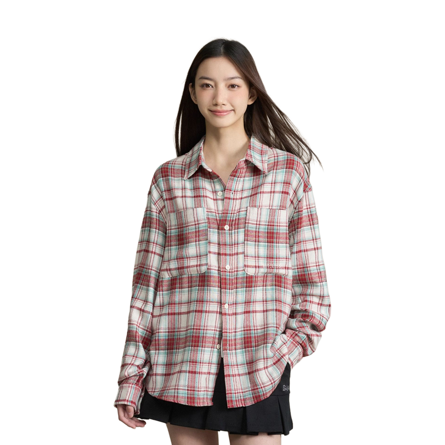 BONELESS Checkered Color Block Plaid Shirt Red/White (FW24)