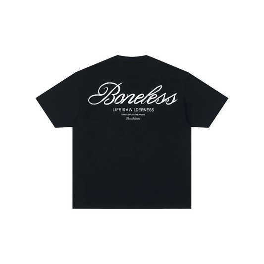 BONELESS Cursive Typography Printed Tee Black (SS25)