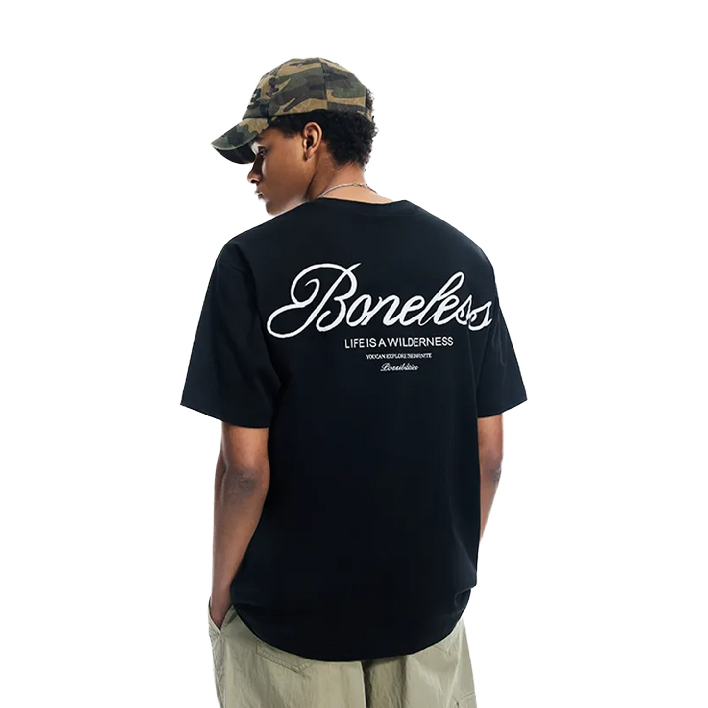 BONELESS Cursive Typography Printed Tee Black (SS25)