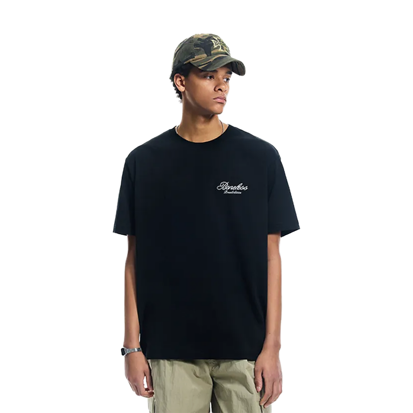 BONELESS Cursive Typography Printed Tee Black (SS25)