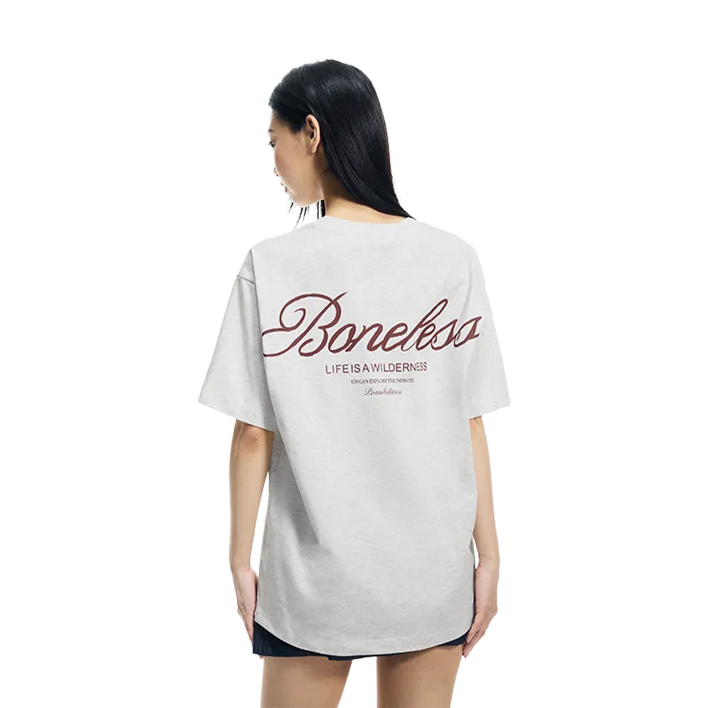 BONELESS Cursive Typography Printed Tee White Floral (SS25)