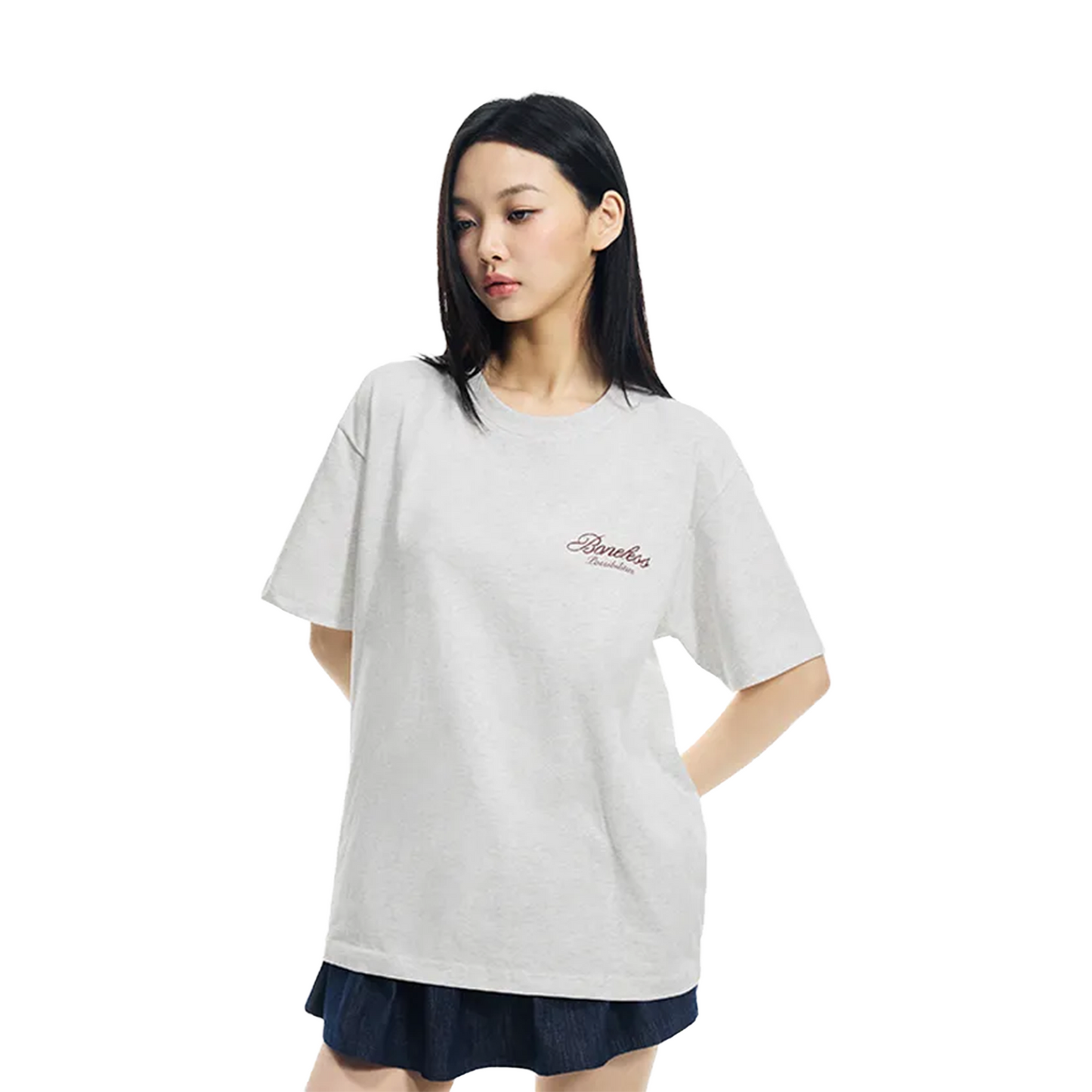 BONELESS Cursive Typography Printed Tee White Floral (SS25)
