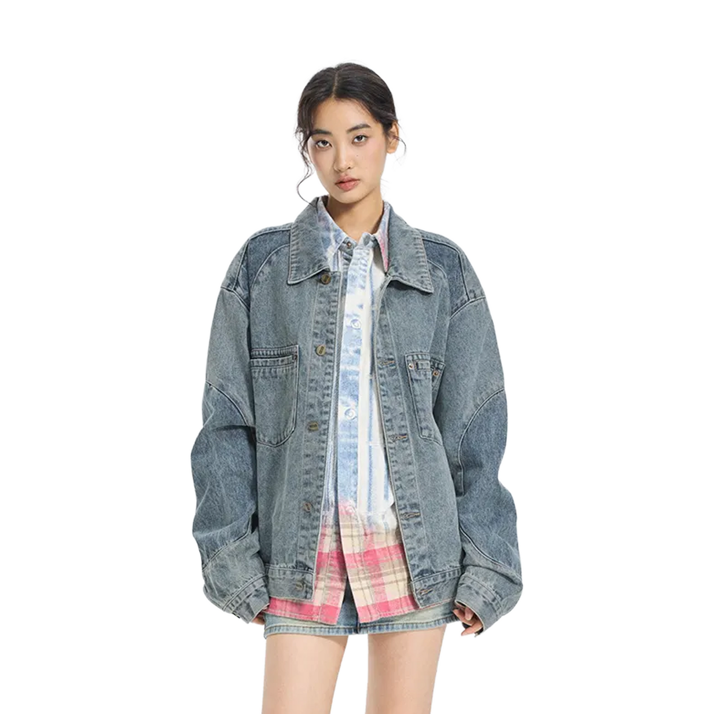 BONELESS Deconstructed Patchwork Denim Jacket Washed Blue (FW25)