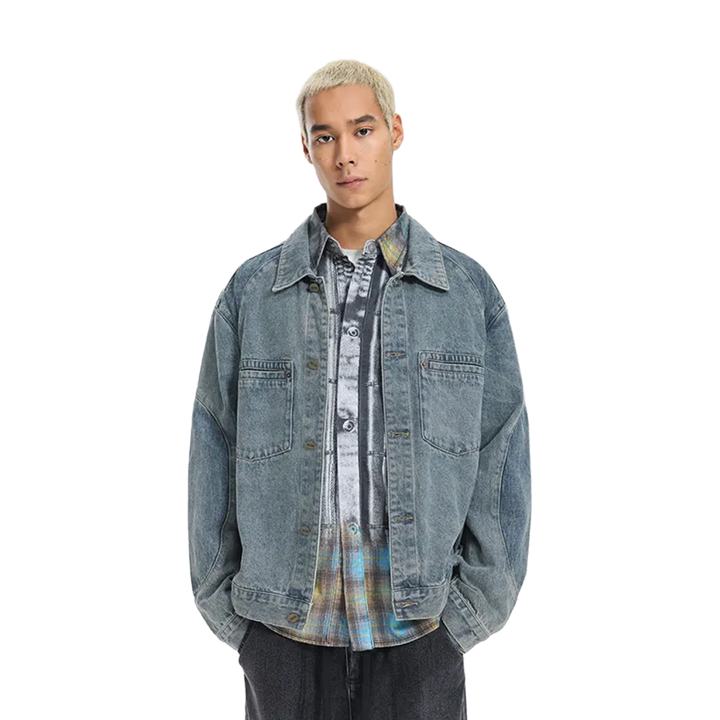 BONELESS Deconstructed Patchwork Denim Jacket Washed Blue (FW25)