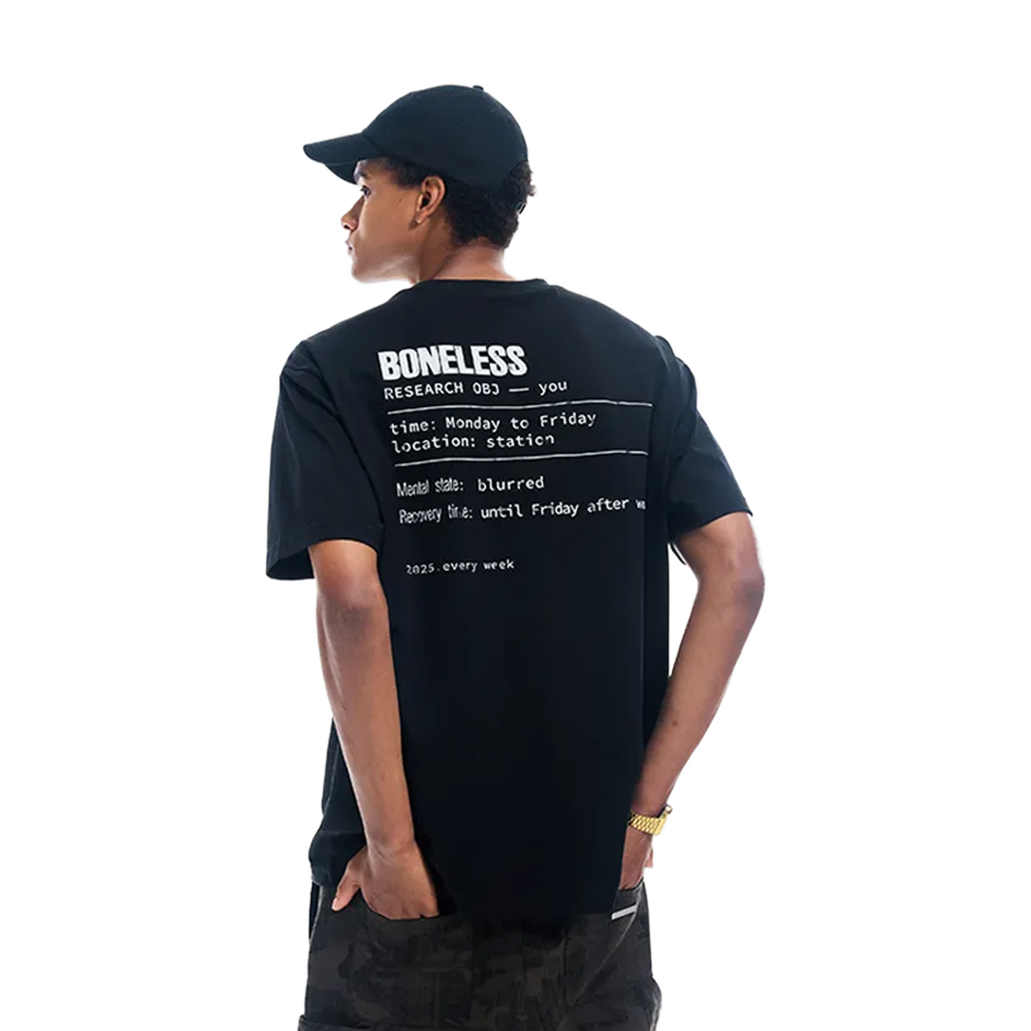 BONELESS Distressed Pattern Print S/S Tee Black (SS25)