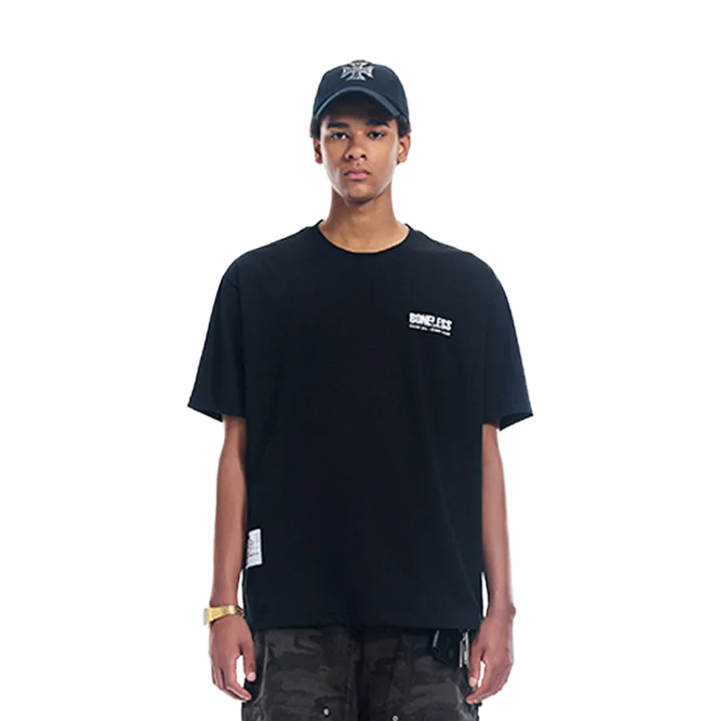 BONELESS Distressed Pattern Print S/S Tee Black (SS25)